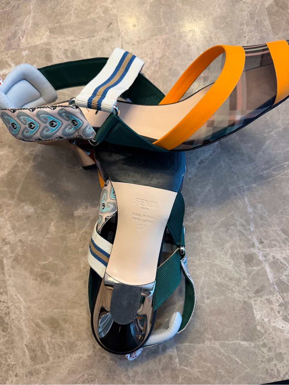 Fendi Women’s Orange Plaid Pointed-Toe Strap Kitten Heels - Picture 3 of 4